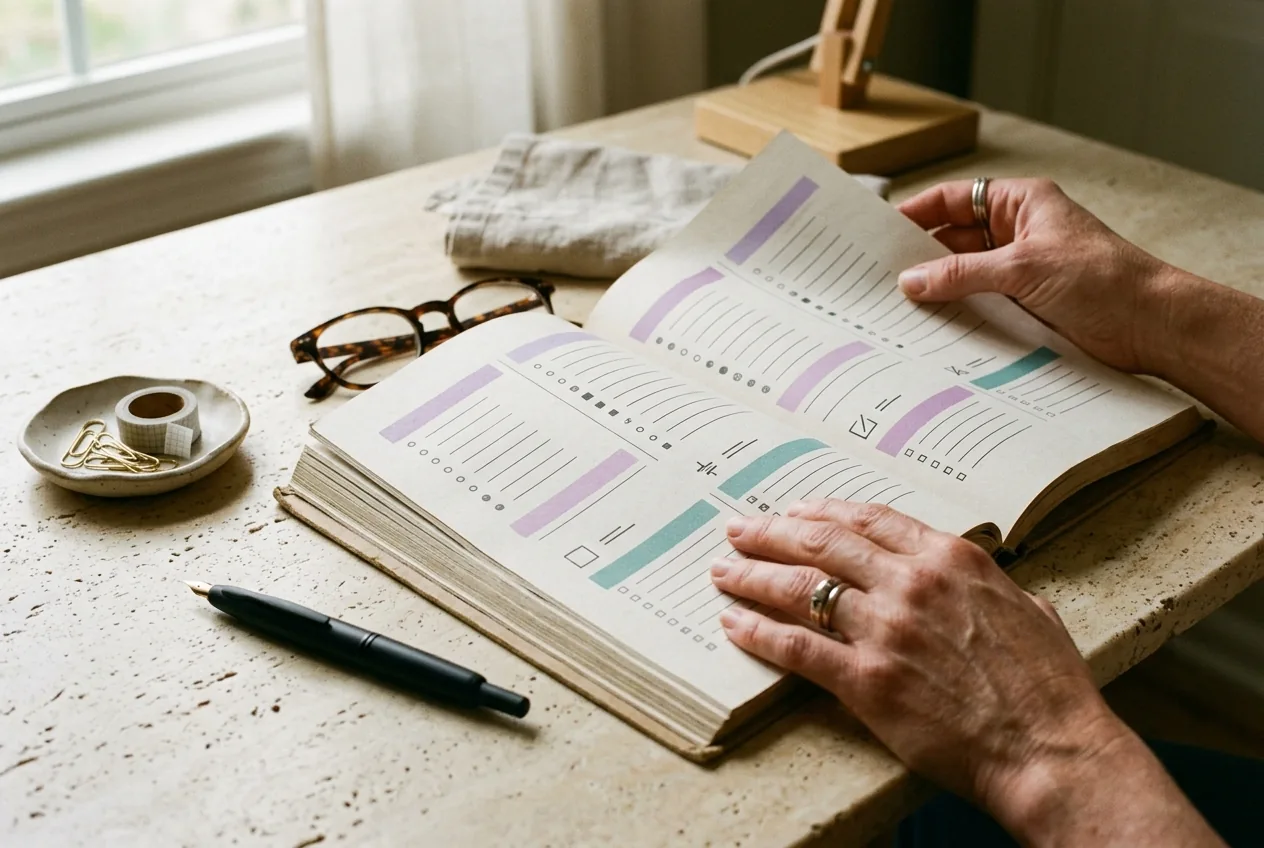 Close-up of an operations specialist reviewing quality checklists in a standard procedure manual